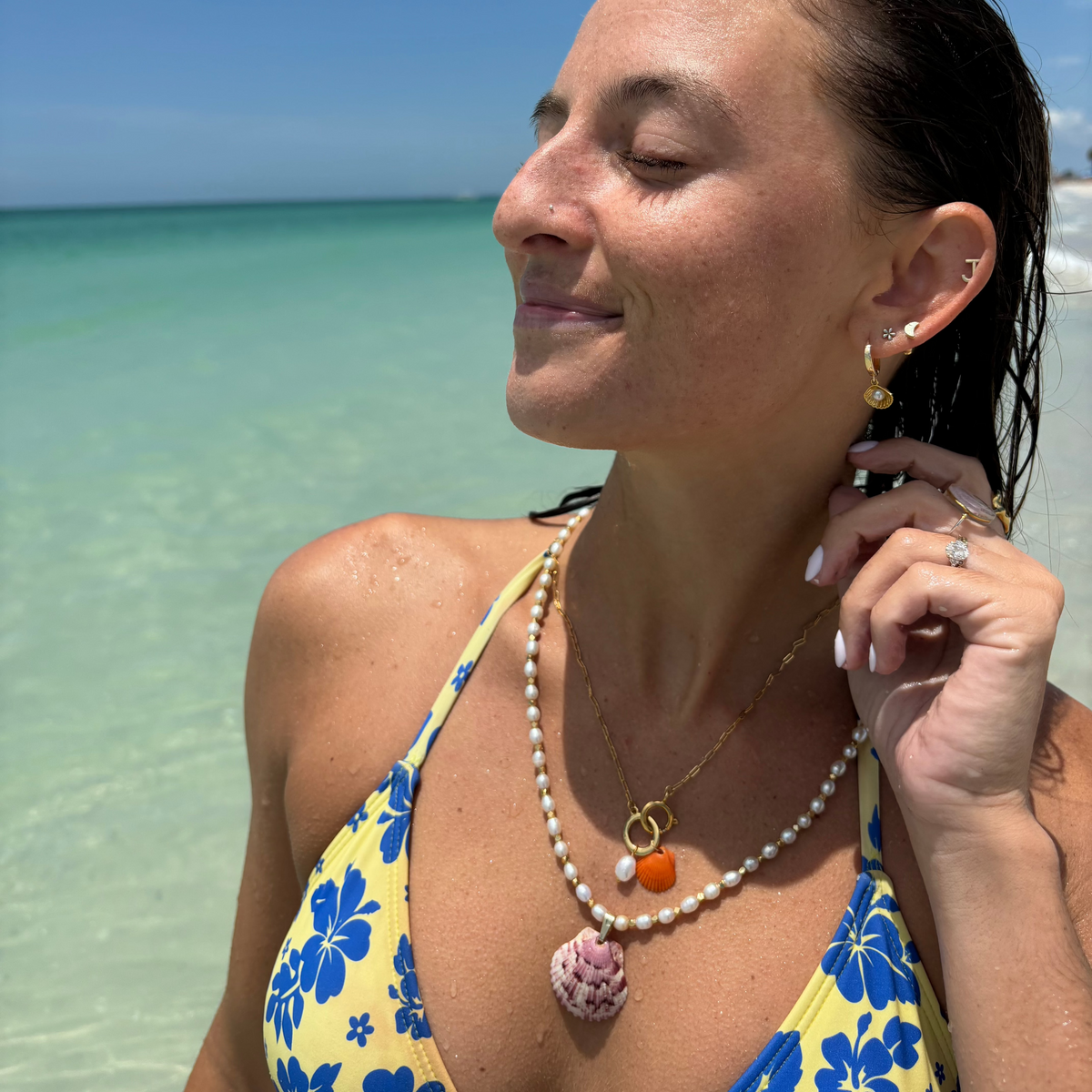 Long Coastal Charm Necklace -Gold