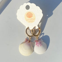 Load image into Gallery viewer, Tiny Gold Hoop Seashell Earrings

