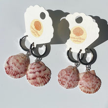 Load image into Gallery viewer, Silver Hoop Seashell Earrings
