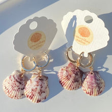 Load image into Gallery viewer, Tiny Gold Hoop Seashell Earrings
