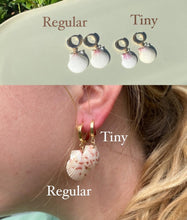 Load image into Gallery viewer, *Rare Finds* Tiny Gold Hoop Seashell Earrings

