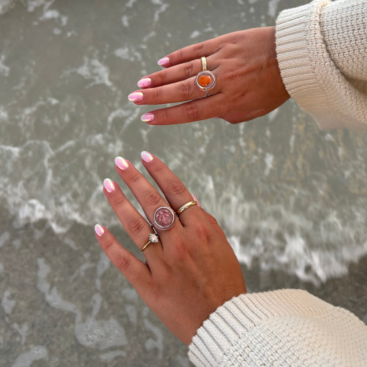 Silver Treasure Seashell Rings – Coastline Color
